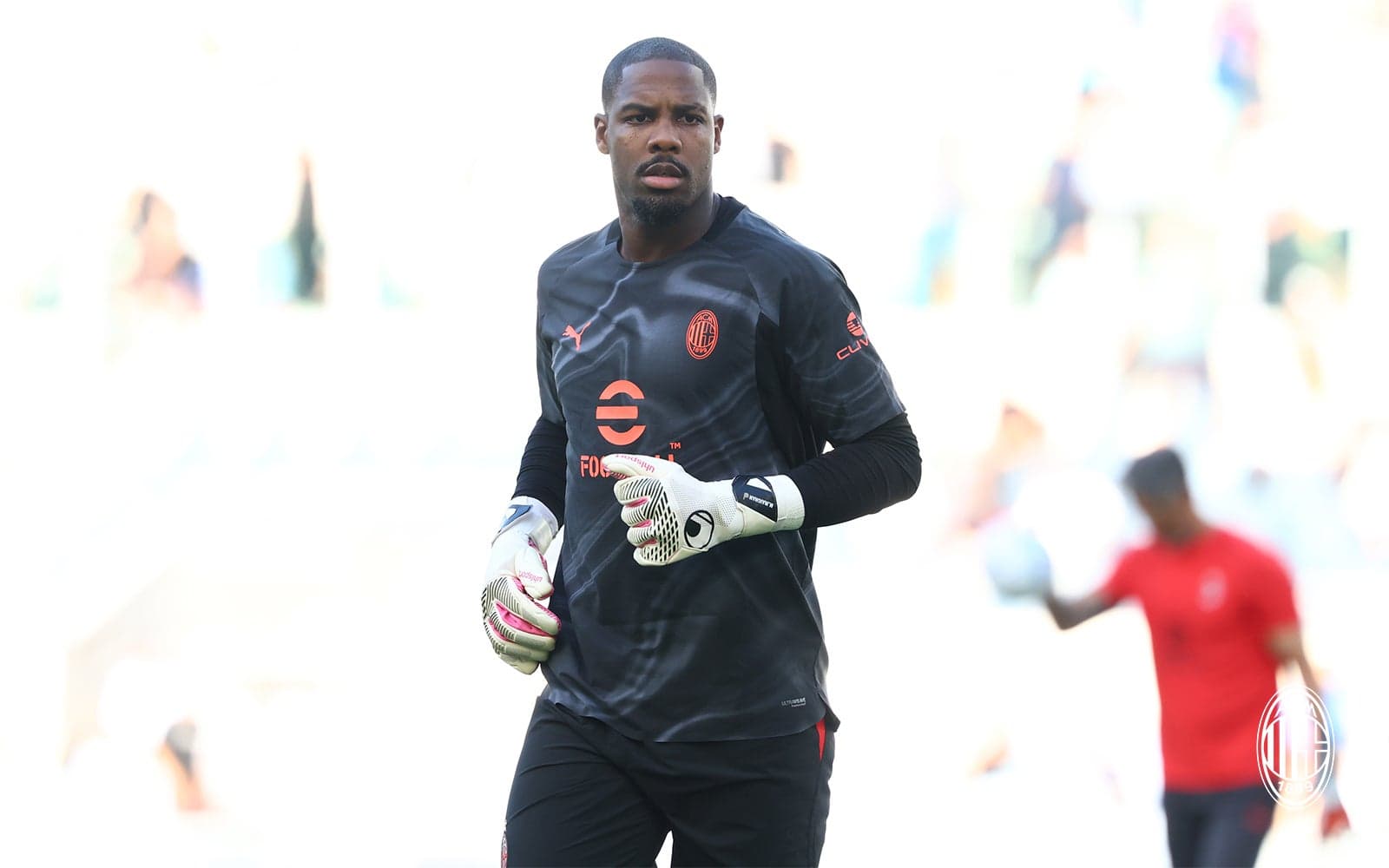 Mike Maignan during the warm-up before Lazio v AC Milan, Serie A 2026/2027