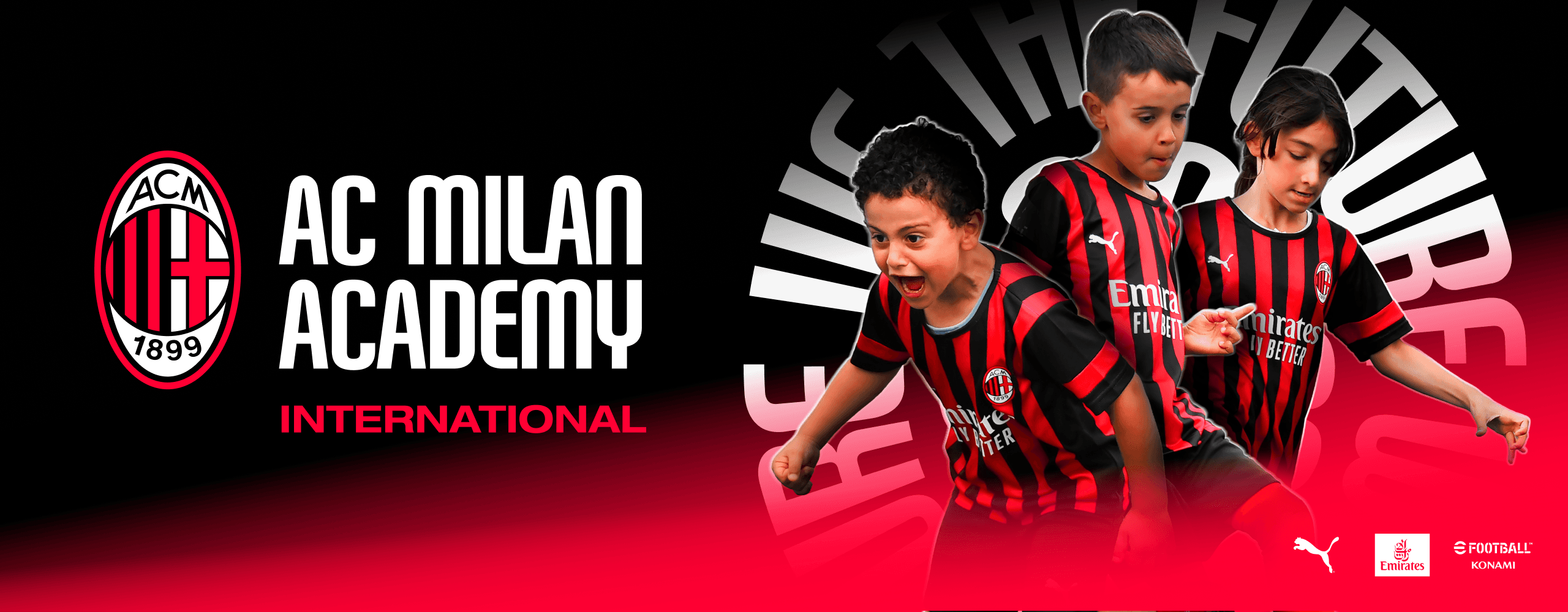 Milan Academy International logo with running children next to it